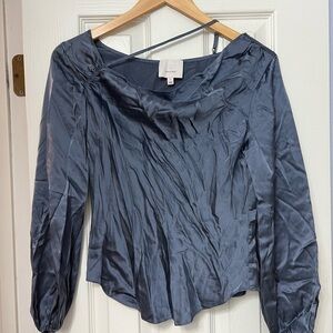 Cinq à Sept Slate Blue Satin Blouse